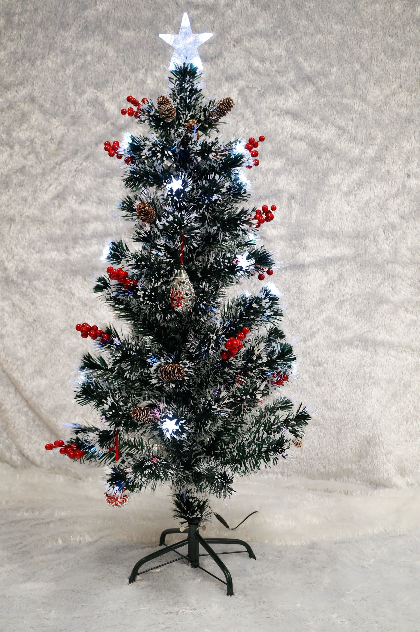 Pre-Lit 4 ft Artificial Xmas Tree with Berries, Stars and Pinecone
