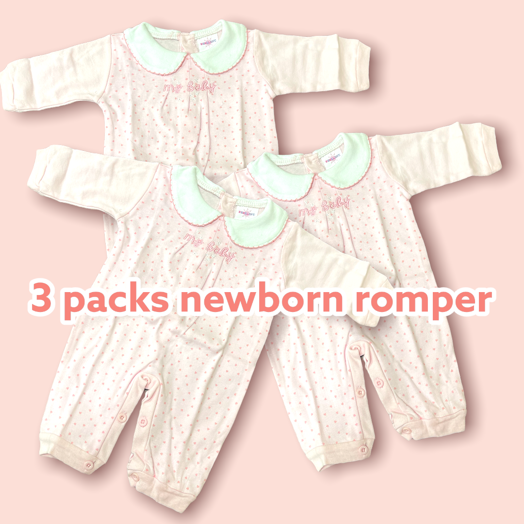 BeBeLove 3 pack Newborn Rompers Pink