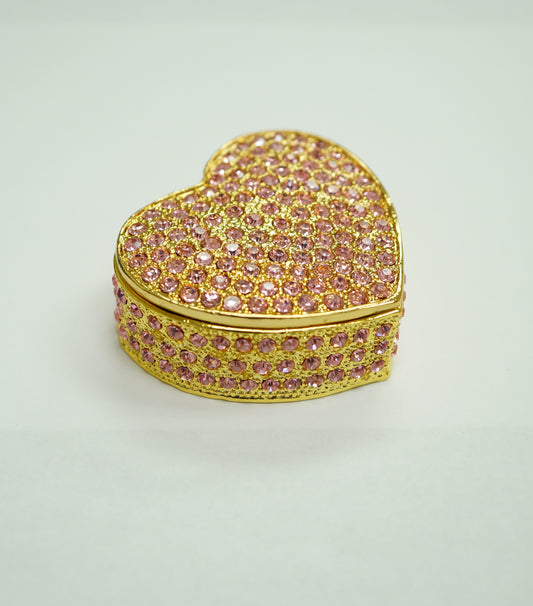Cristiani Collezione Gold Pink Crystal Heart Trinket Box.