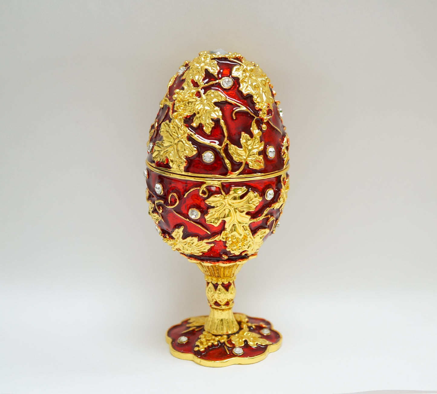 Cristiani Collezione Red Gold leaves Musical Egg Trinket Box.
