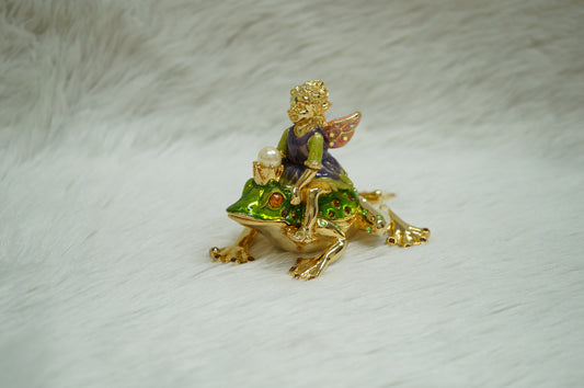 Cristiani Collezione Girl Fairy on Frog Trinket Box.
