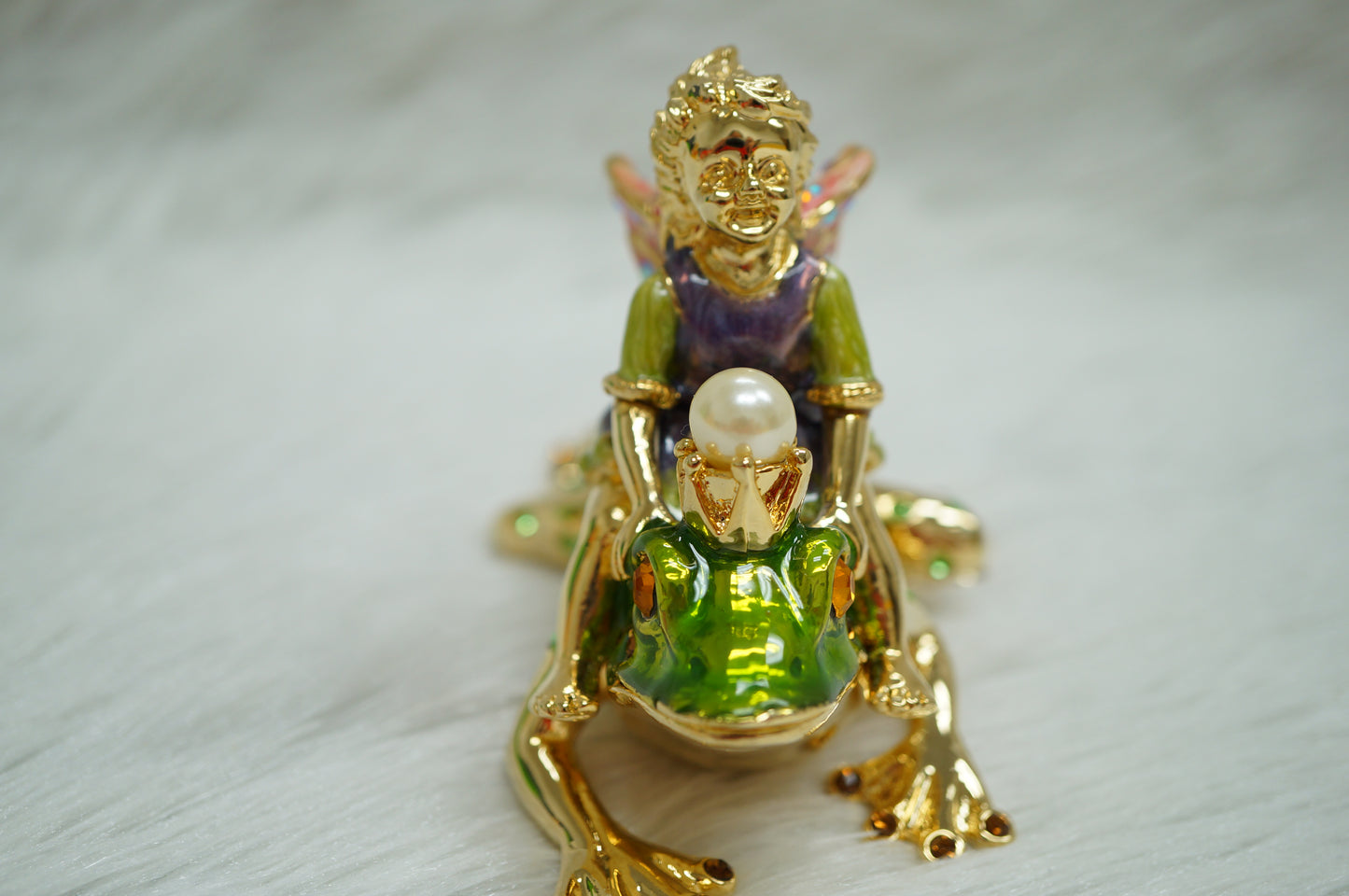 Cristiani Collezione Girl Fairy on Frog Trinket Box.