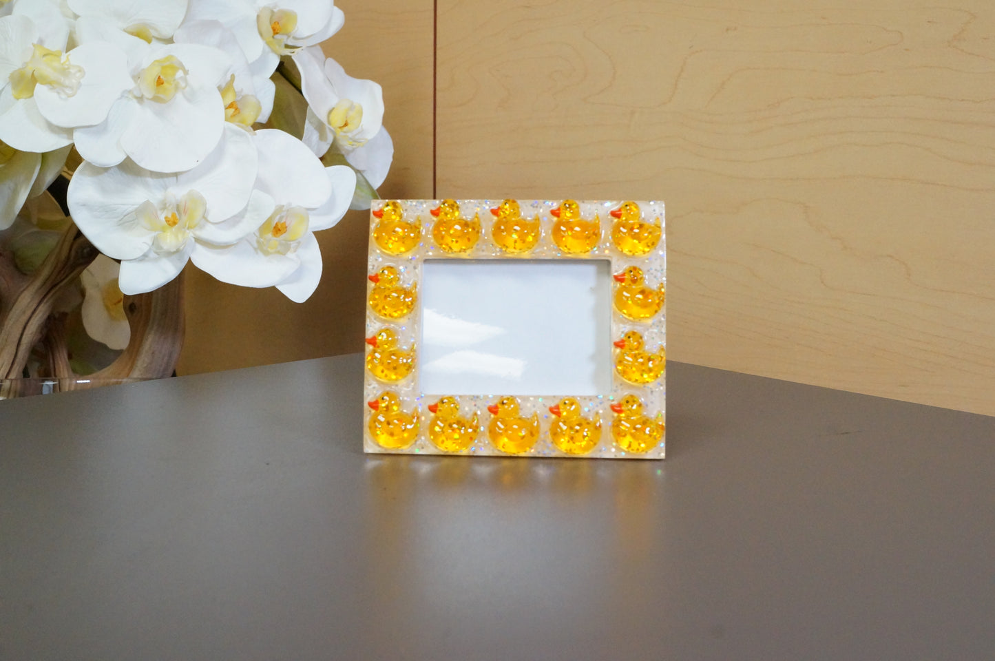 Rectangle Shaped  Ducks Detail Acrylic Free Standing Desk Photo Frame 1.75"x2.5"