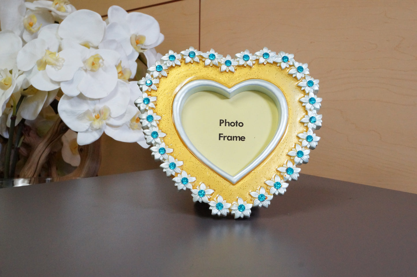 Heart Shape Flower Detail Acrylic  Free Standing Desk Photo Frame 3"x3"