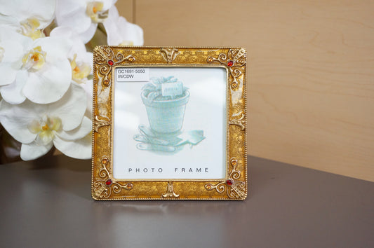 Vintage Gold Victorian Style Square Free Standing Desk Photo Frame 4.25"x4.25"