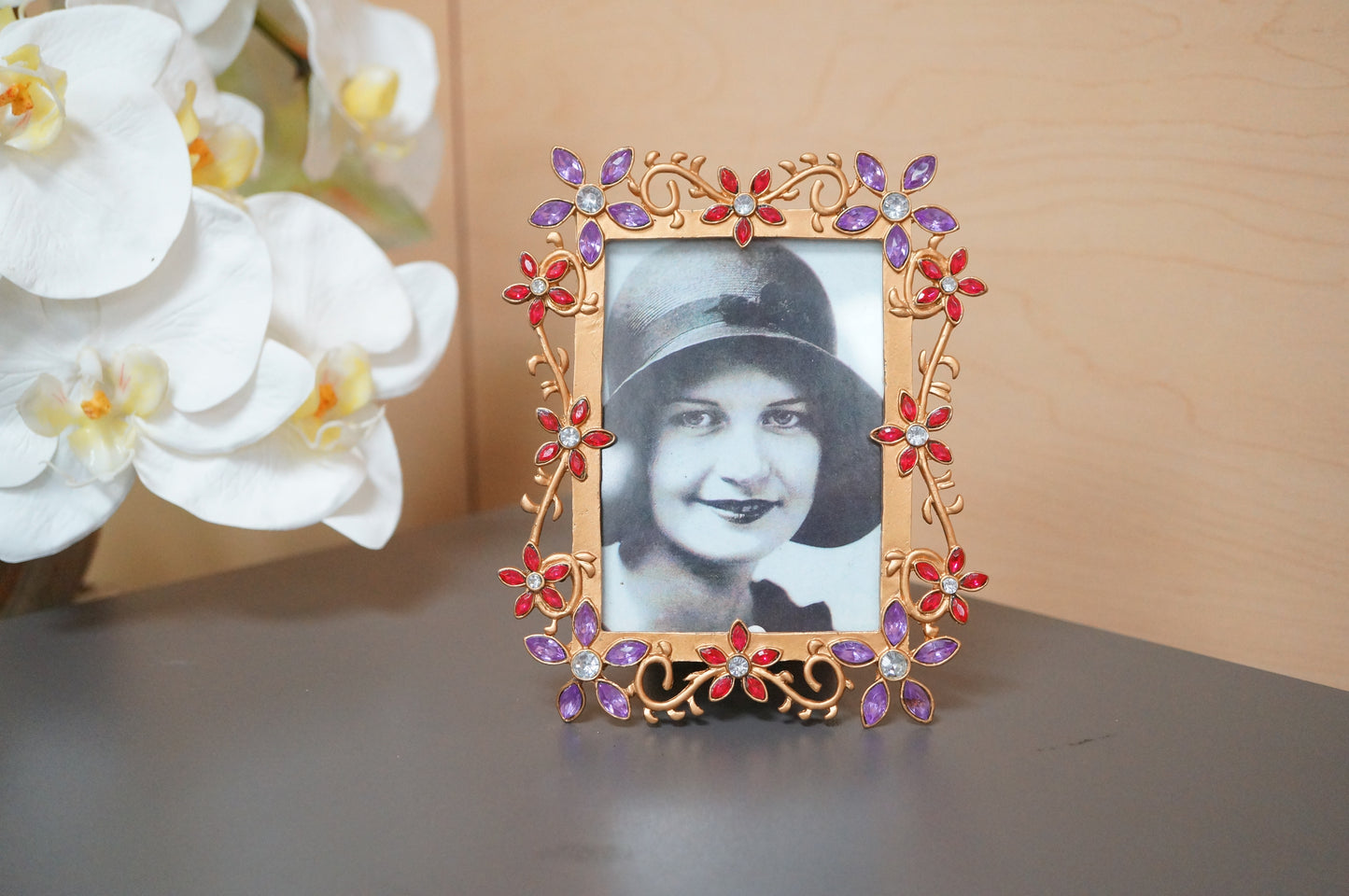 Vintage Floral Ornate Design Rectangle Free Standing Desk Photo Frame 2.5"x3.5"