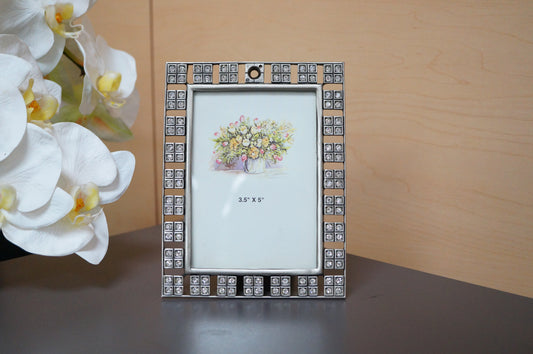 Vintage Rectangle Silver Crystals Free Standing Desk  Photo Frame 3.5"x5"
