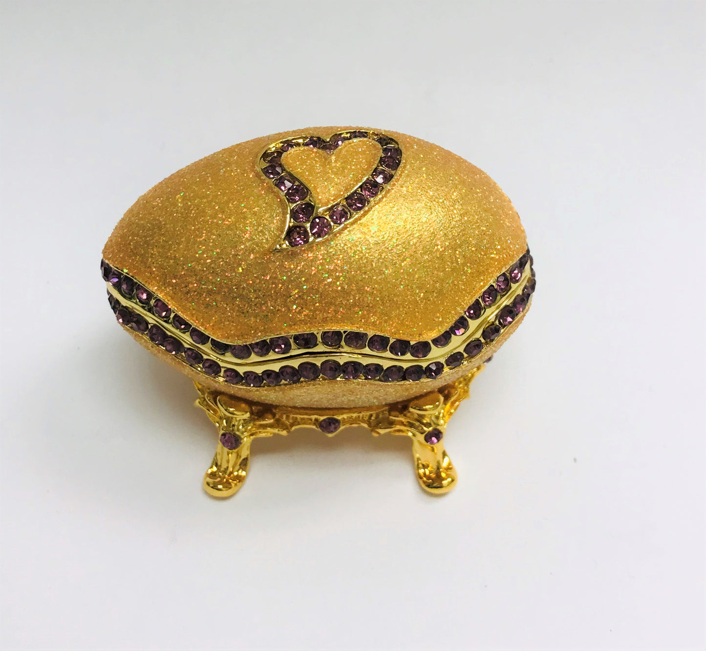 Cristiani Collezione Golden Faberge Style Egg with Crystal Heart Trinket Box