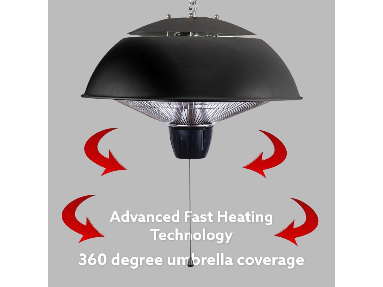 ZNERGY Infrared Electric Black Dome Ceiling Hanging heater with Dual Temperature Setting.