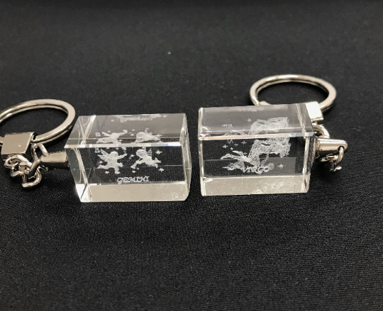 Crystal Laser Engraved 3D Zodiac Signs Keychain