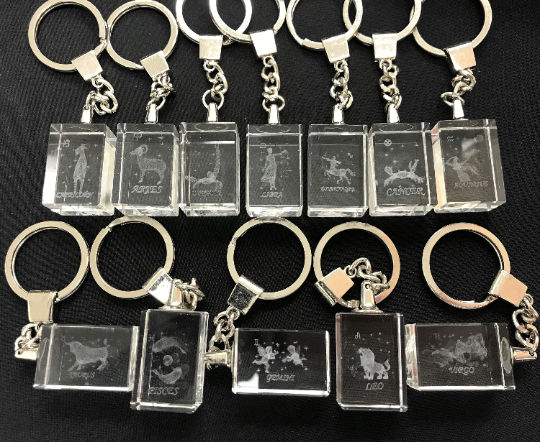 Crystal Laser Engraved 3D Zodiac Signs Keychain
